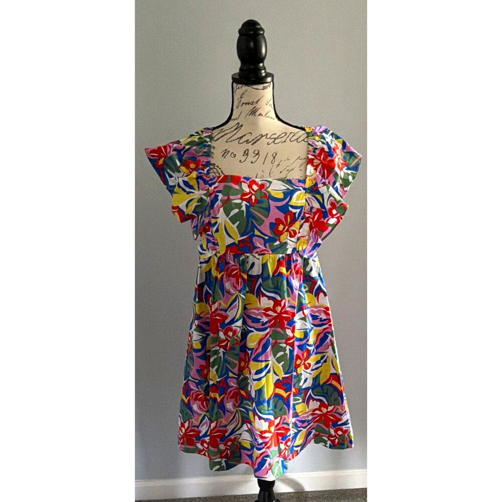 Women’s Multicolor Floral Square Neck Smocked Ruffle Flutter Dress Size M NWT